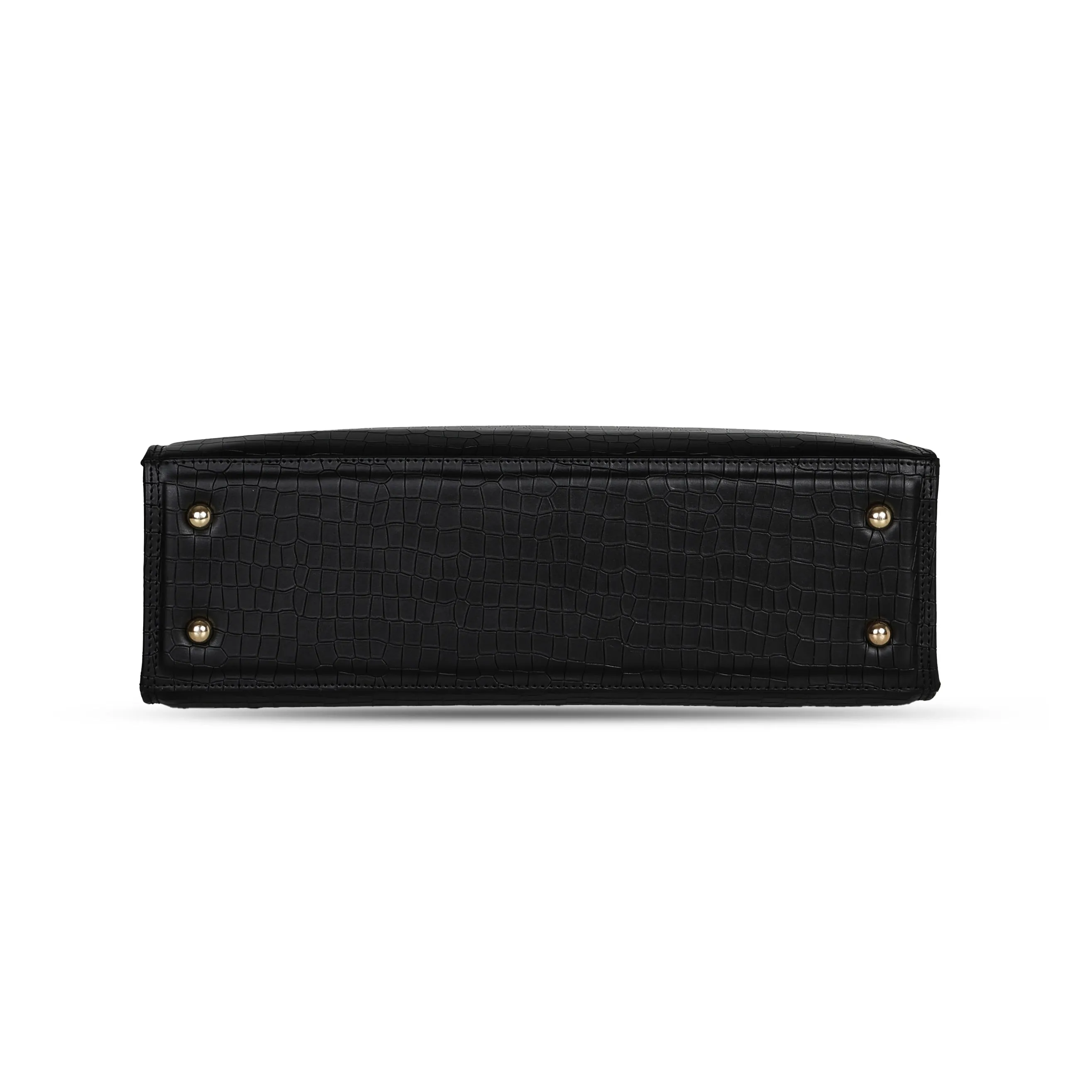 Ella Croco Structured shoulder bag with snake motif Gusset - Black