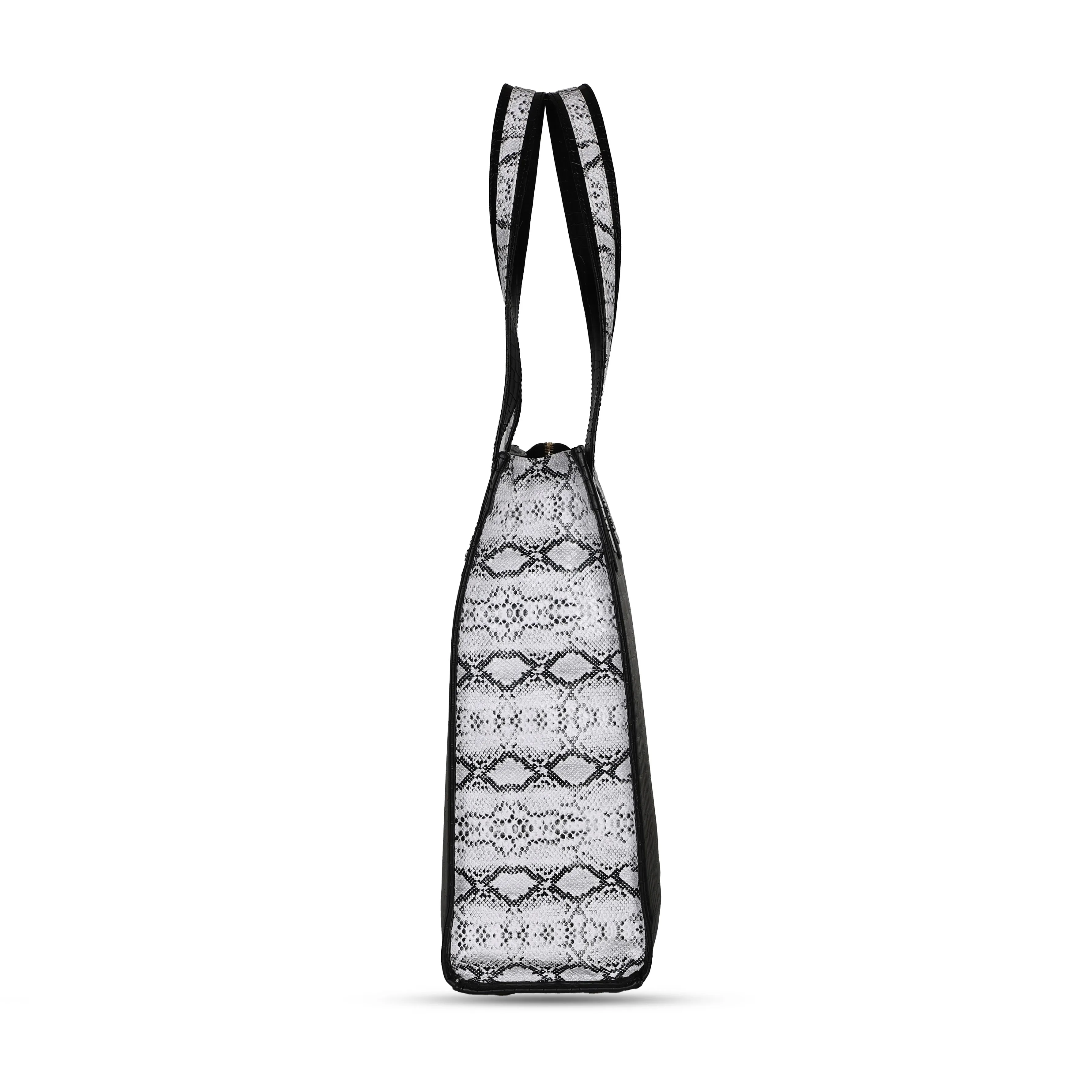 Ella Croco Structured shoulder bag with snake motif Gusset - Black