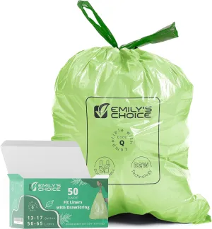 Emily's Choice Biodegradable Trash Bag Code Q (50 count), Heavy Duty Tall Trash Bag compatible with Simplehuman Code Q,13-17 Gallons, ATSM 6954, D2W, 1.2mil / 30 micron Thickness