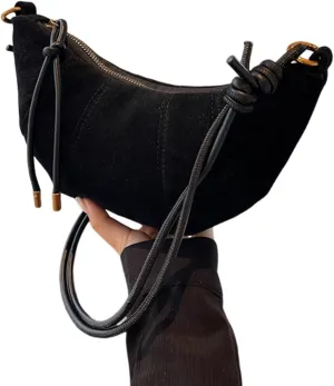 ENOPINK Crossbody Bags for Women Suede Crescent Zippered Shoulder Bags Purse Handbags Hobo Bags