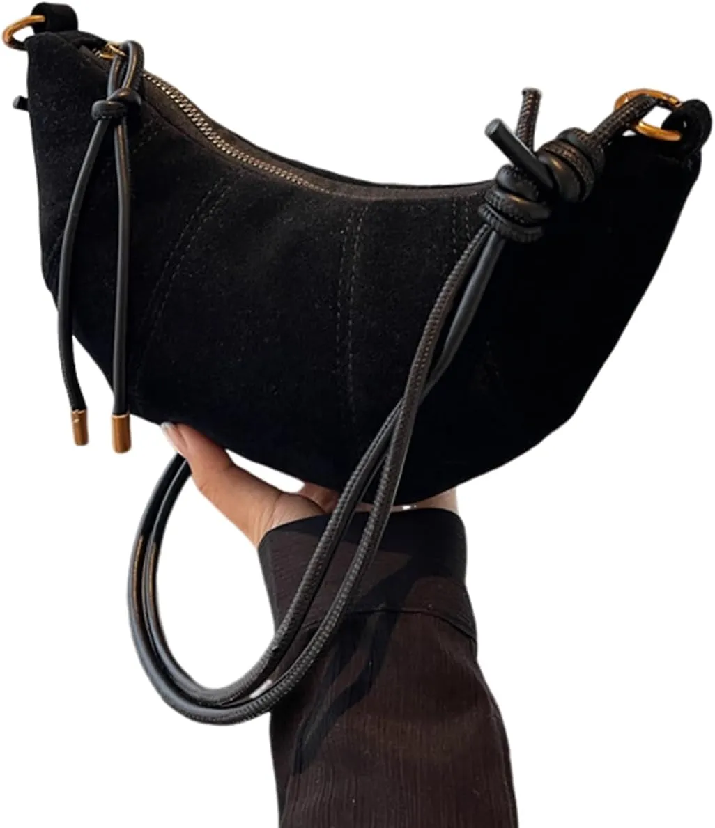 ENOPINK Crossbody Bags for Women Suede Crescent Zippered Shoulder Bags Purse Handbags Hobo Bags