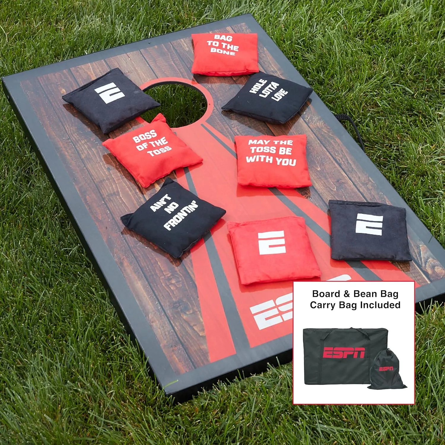 ESPN Cornhole Board Set Includes Bean Bags and Travel Case, Ideal for Kids Games, Family Games, and Outdoor Games