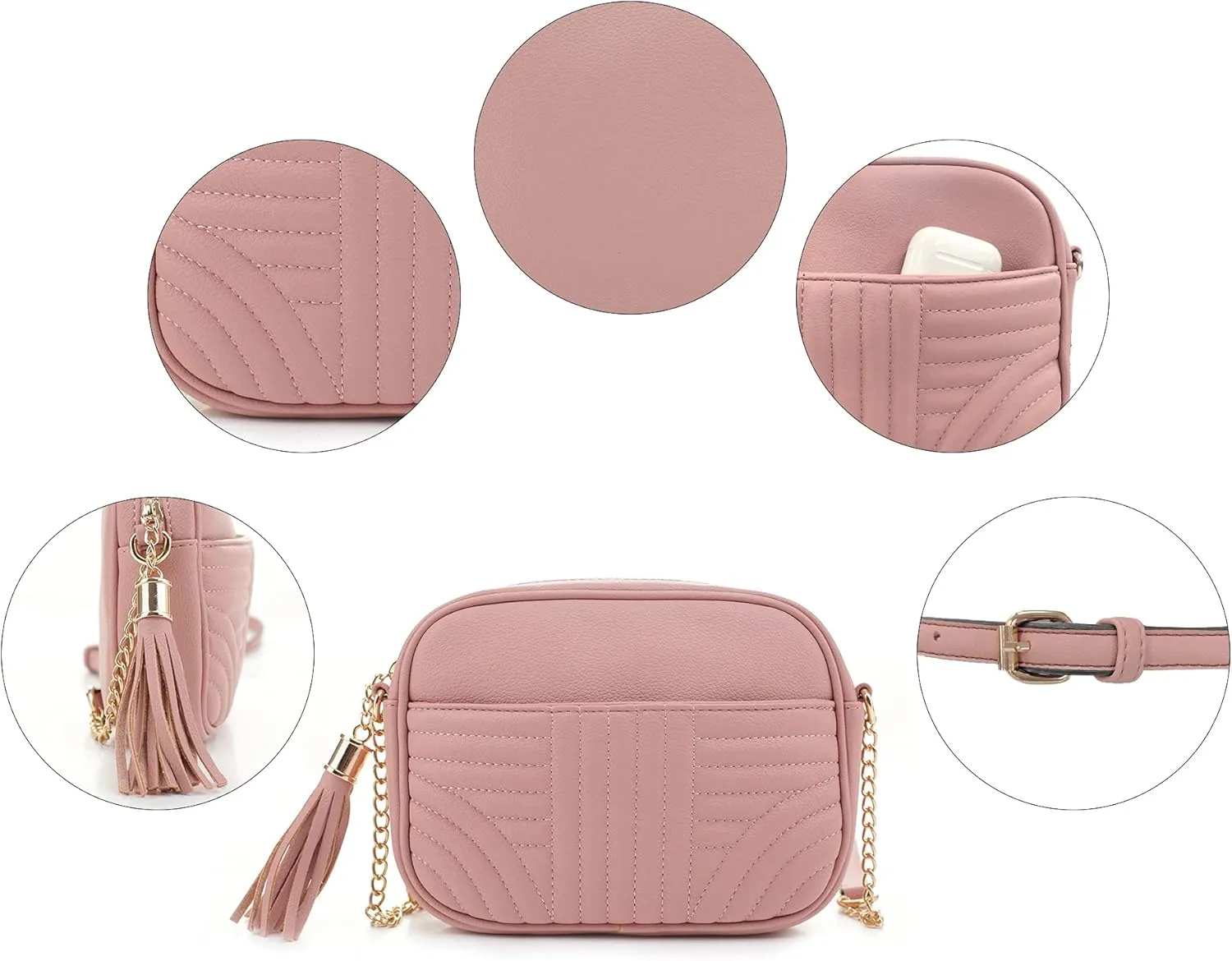 EVVE Quilted Crossbody Bags for Women - Stylish Camera Bag with Tassel - Lightweight Medium Size Shoulder Purse