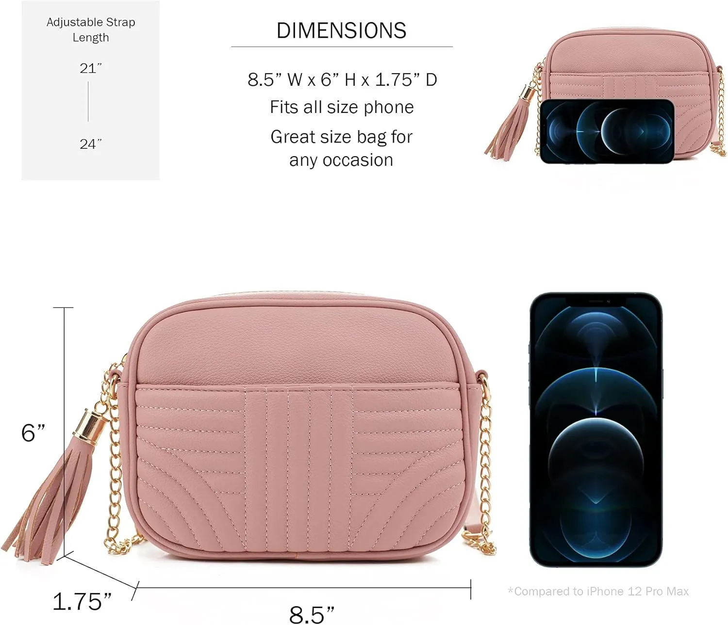 EVVE Quilted Crossbody Bags for Women - Stylish Camera Bag with Tassel - Lightweight Medium Size Shoulder Purse