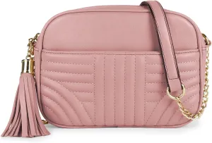 EVVE Quilted Crossbody Bags for Women - Stylish Camera Bag with Tassel - Lightweight Medium Size Shoulder Purse