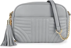 EVVE Quilted Crossbody Bags for Women - Stylish Camera Bag with Tassel - Lightweight Medium Size Shoulder Purse
