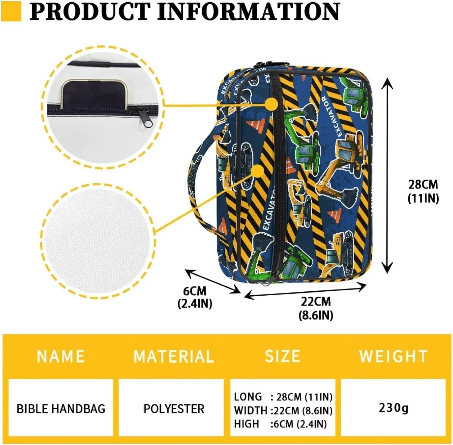 Excavators Bible Cover Christian Gifts for Men Women,Inspirational Gifts,Religious Gifts for Women,Girl,Bible Covers for Women Girl,Bible Case Large Bible Study Bag