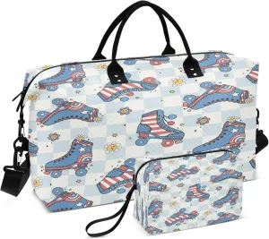 Exnundod Travel Duffel Bags Groovy Vintage Roller Skate Sports Gym Bag Retro 4th Of July Weekender Carry On Tote Overnight Luggage Bags for Women and Men