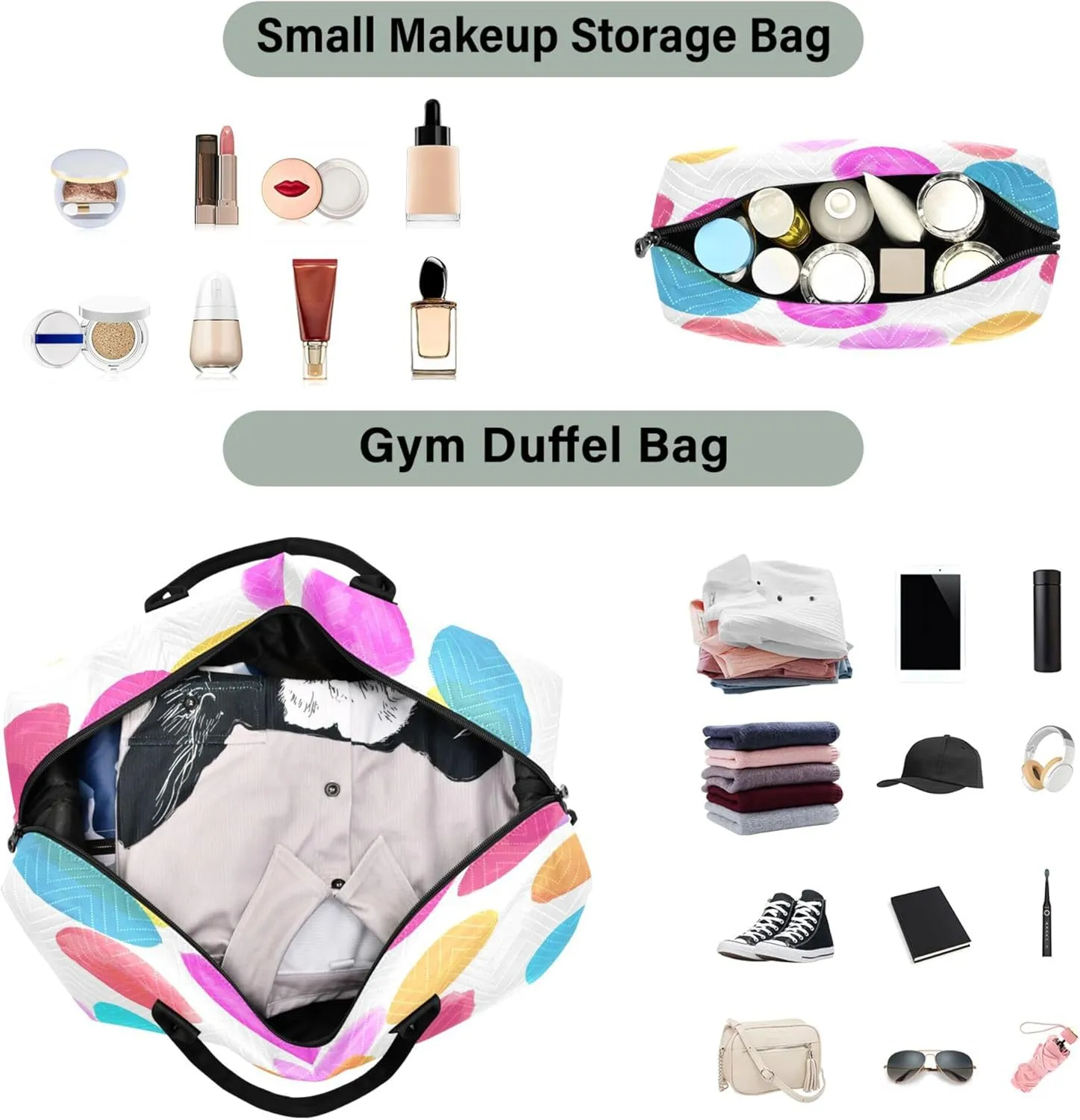 Exnundod Women Weekender Bags Seamless Circles Pattern Travel Duffel Bags Carry On Overnight Bag Watercolor Large Hospital Tote Luggage
