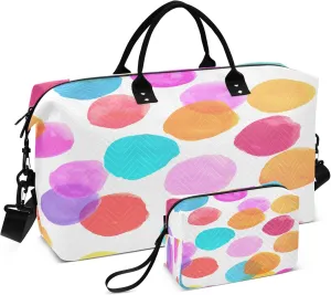 Exnundod Women Weekender Bags Seamless Circles Pattern Travel Duffel Bags Carry On Overnight Bag Watercolor Large Hospital Tote Luggage