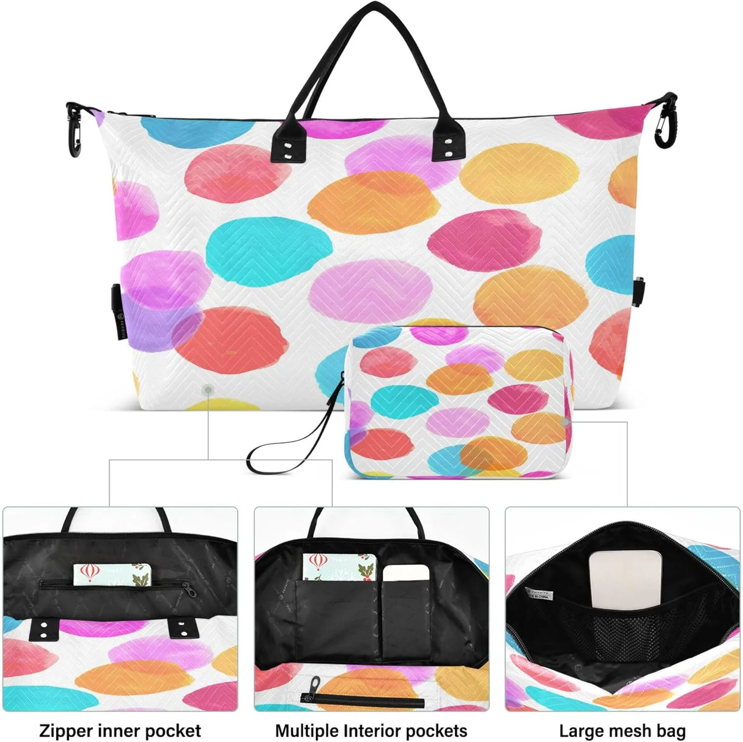 Exnundod Women Weekender Bags Seamless Circles Pattern Travel Duffel Bags Carry On Overnight Bag Watercolor Large Hospital Tote Luggage