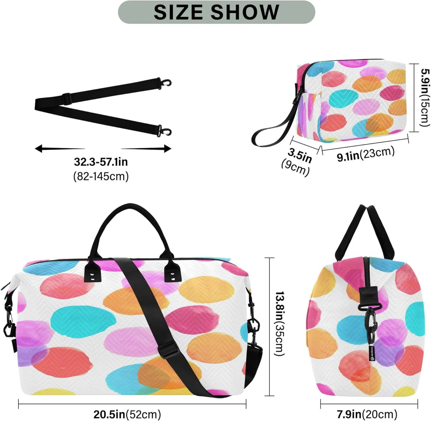 Exnundod Women Weekender Bags Seamless Circles Pattern Travel Duffel Bags Carry On Overnight Bag Watercolor Large Hospital Tote Luggage