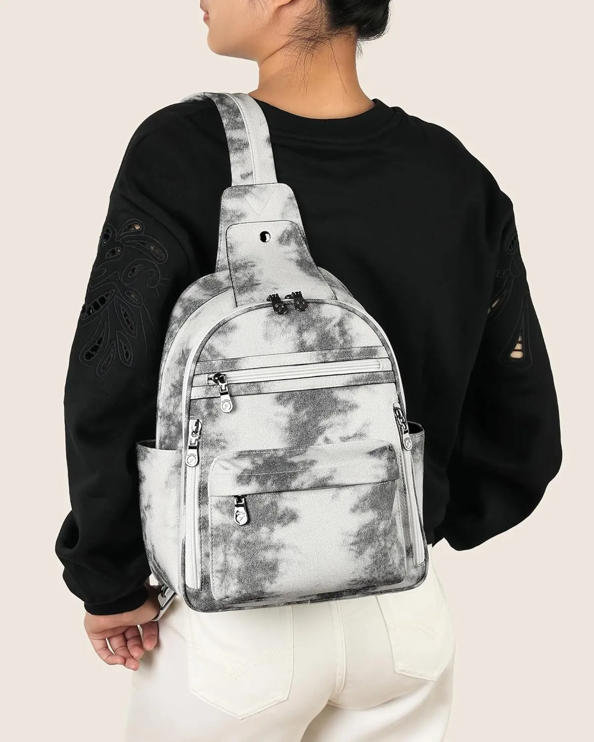 FADEON Sling Bag for Women Large Crossbody Purse Sling Backpack PU Leather Designer Anti Theft Sling Bags 4 RFID Card Slot