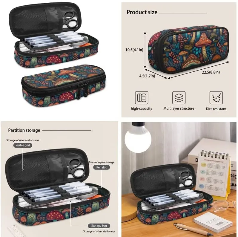 Fantasy Mushroom 3pcs Kids Backpack Middle School Tribal Floral Forest Mushroom Teenager Gifts for Men & Women Fits 12 inch laptop Bag Lunch Bag Pencil Case