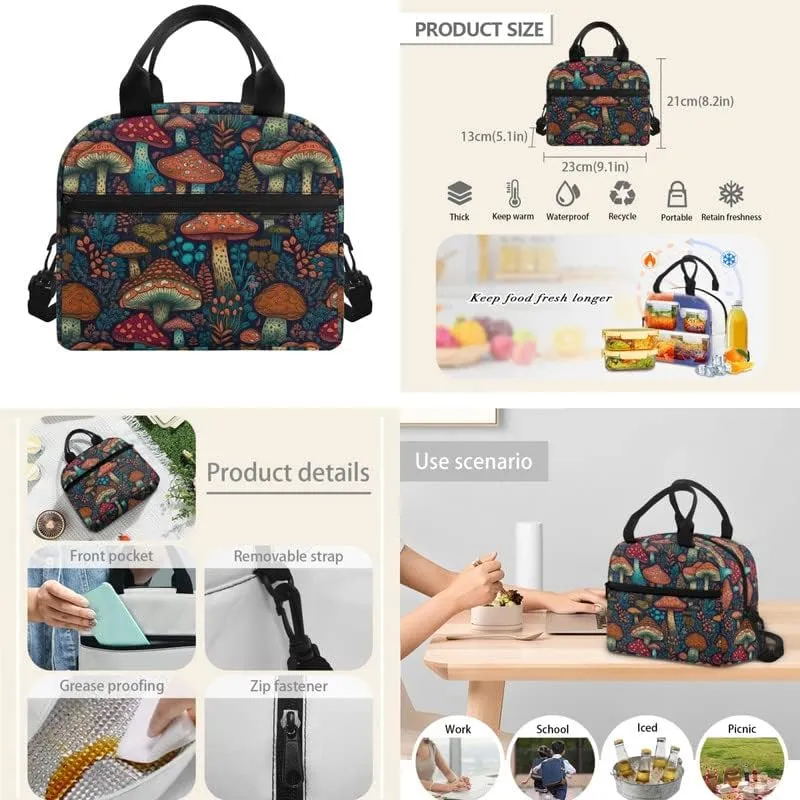 Fantasy Mushroom 3pcs Kids Backpack Middle School Tribal Floral Forest Mushroom Teenager Gifts for Men & Women Fits 12 inch laptop Bag Lunch Bag Pencil Case