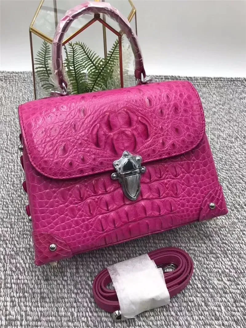Fashion CHIC Designer Genuine Crocodile Leather Women's Small Plum Purse Real Alligator Skin Ladies Female Studs Handbag