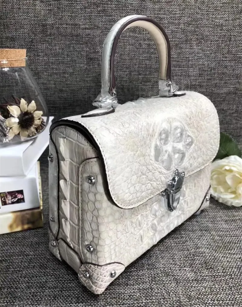 Fashion CHIC Designer Genuine Crocodile Leather Women's Small Plum Purse Real Alligator Skin Ladies Female Studs Handbag