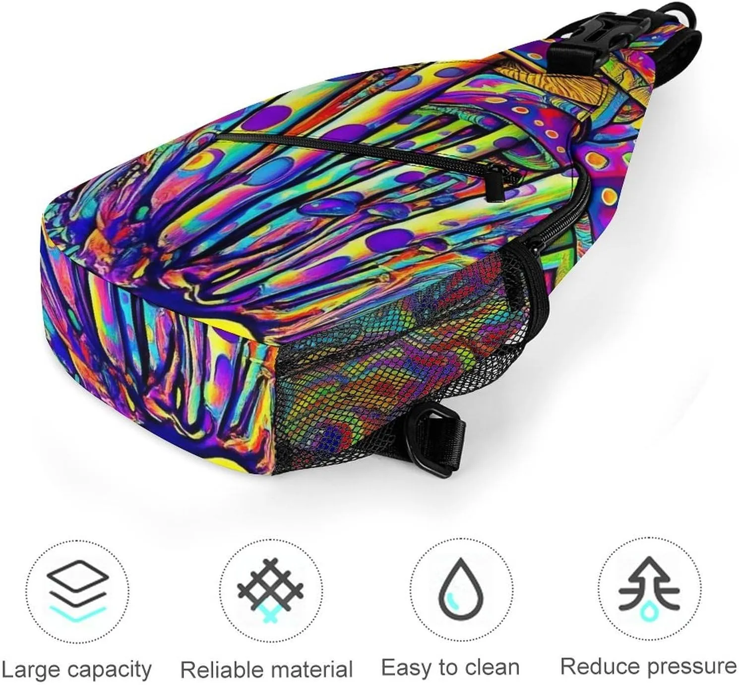 Fashion Sling Bag, Trippy Tie Dye Magic Mushrooms Art Chest Pack Crossbody Bags, Tool Backpack, Gym Bags Sack Daypack Outdoor Backpack for Man Women Lady