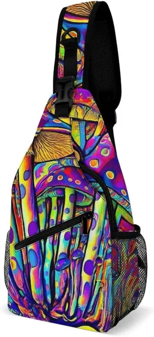 Fashion Sling Bag, Trippy Tie Dye Magic Mushrooms Art Chest Pack Crossbody Bags, Tool Backpack, Gym Bags Sack Daypack Outdoor Backpack for Man Women Lady