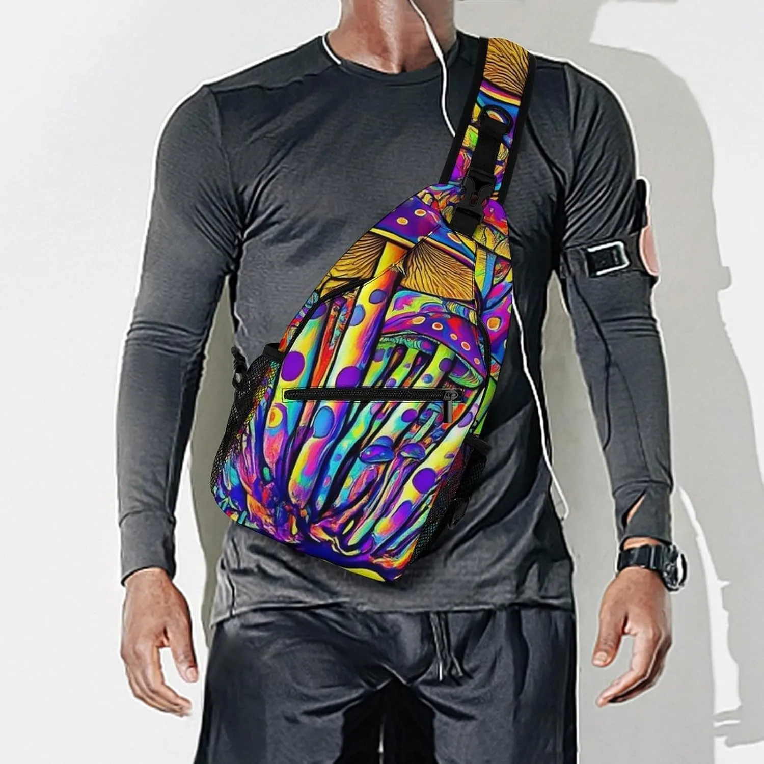Fashion Sling Bag, Trippy Tie Dye Magic Mushrooms Art Chest Pack Crossbody Bags, Tool Backpack, Gym Bags Sack Daypack Outdoor Backpack for Man Women Lady