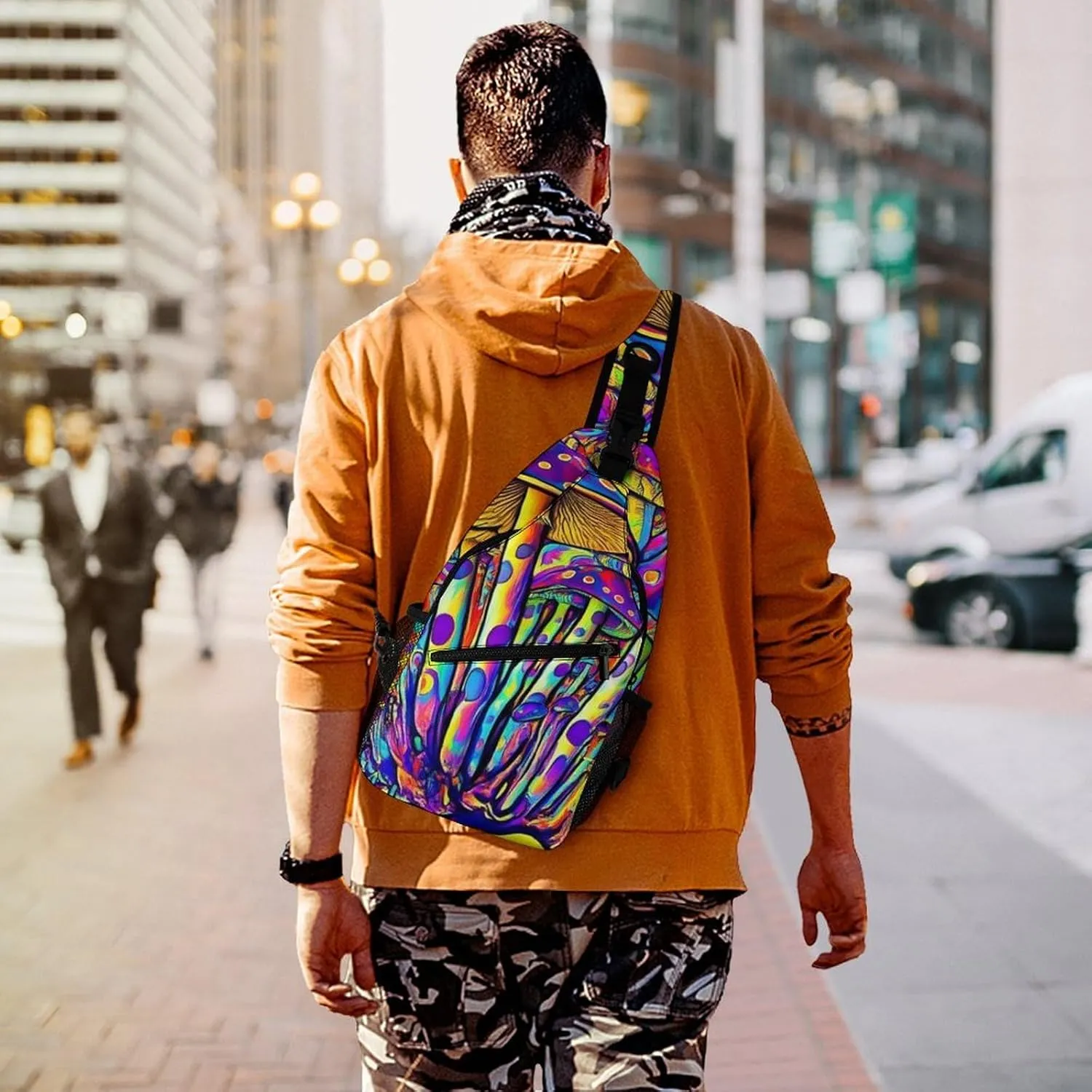 Fashion Sling Bag, Trippy Tie Dye Magic Mushrooms Art Chest Pack Crossbody Bags, Tool Backpack, Gym Bags Sack Daypack Outdoor Backpack for Man Women Lady