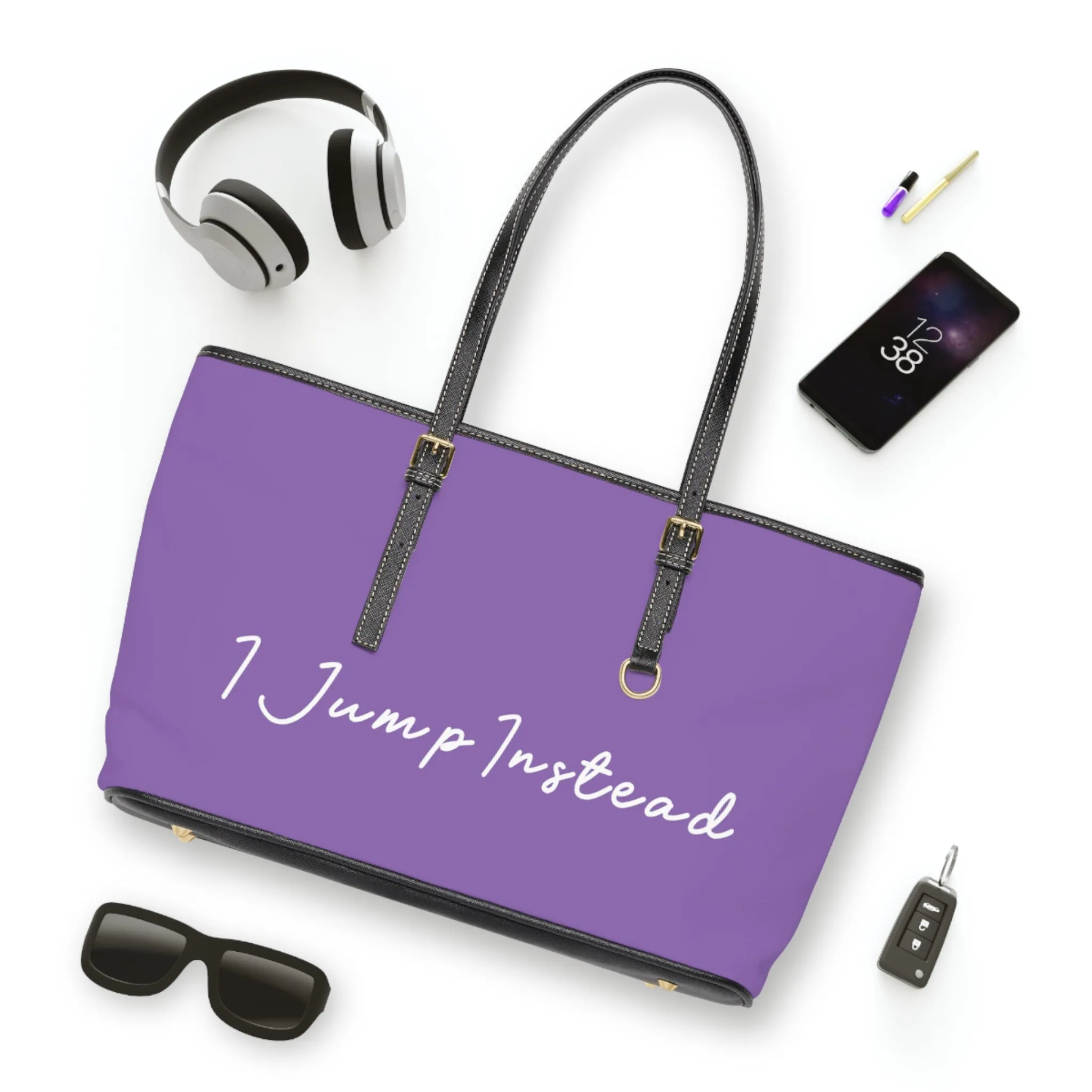 Faux Leather Shoulder Bag - Lavish Purple w/ White Logo
