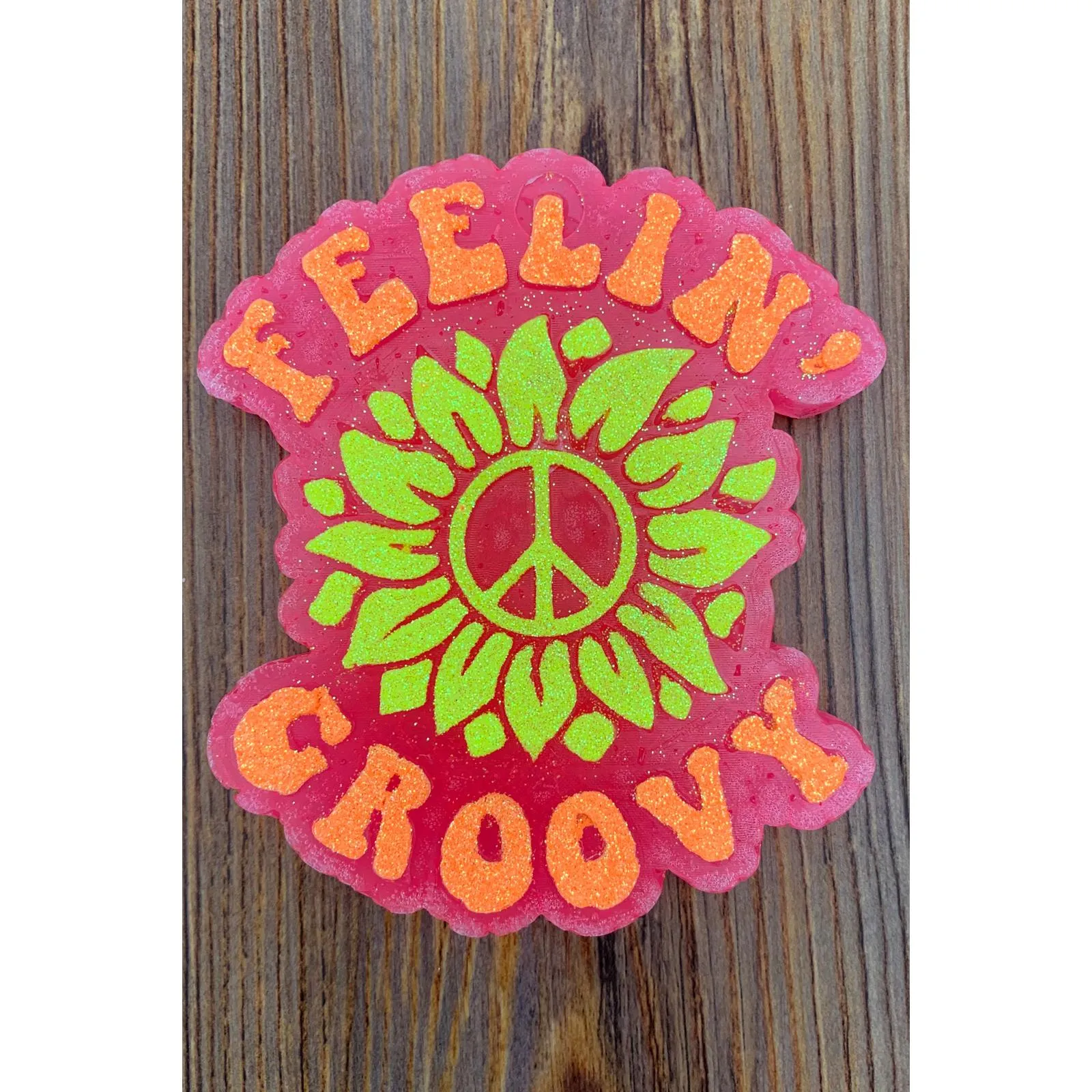 Feeling Groovy Car Freshie – Retro Pink Peace Sign Scented Charm
