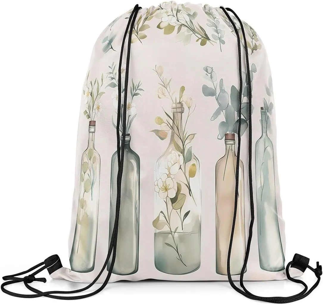Feelyou Botanical Drawstring Backpack 13"x15.7" Farmhouse Floral Sports Drawstring Sackpack for Natural Drawstring Bags Women Men Garden Plants Waterproof Cinch Bag