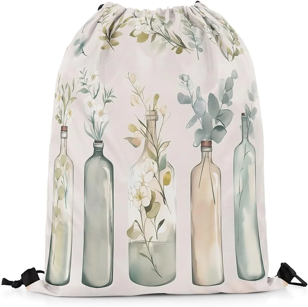 Feelyou Botanical Drawstring Backpack 13"x15.7" Farmhouse Floral Sports Drawstring Sackpack for Natural Drawstring Bags Women Men Garden Plants Waterproof Cinch Bag