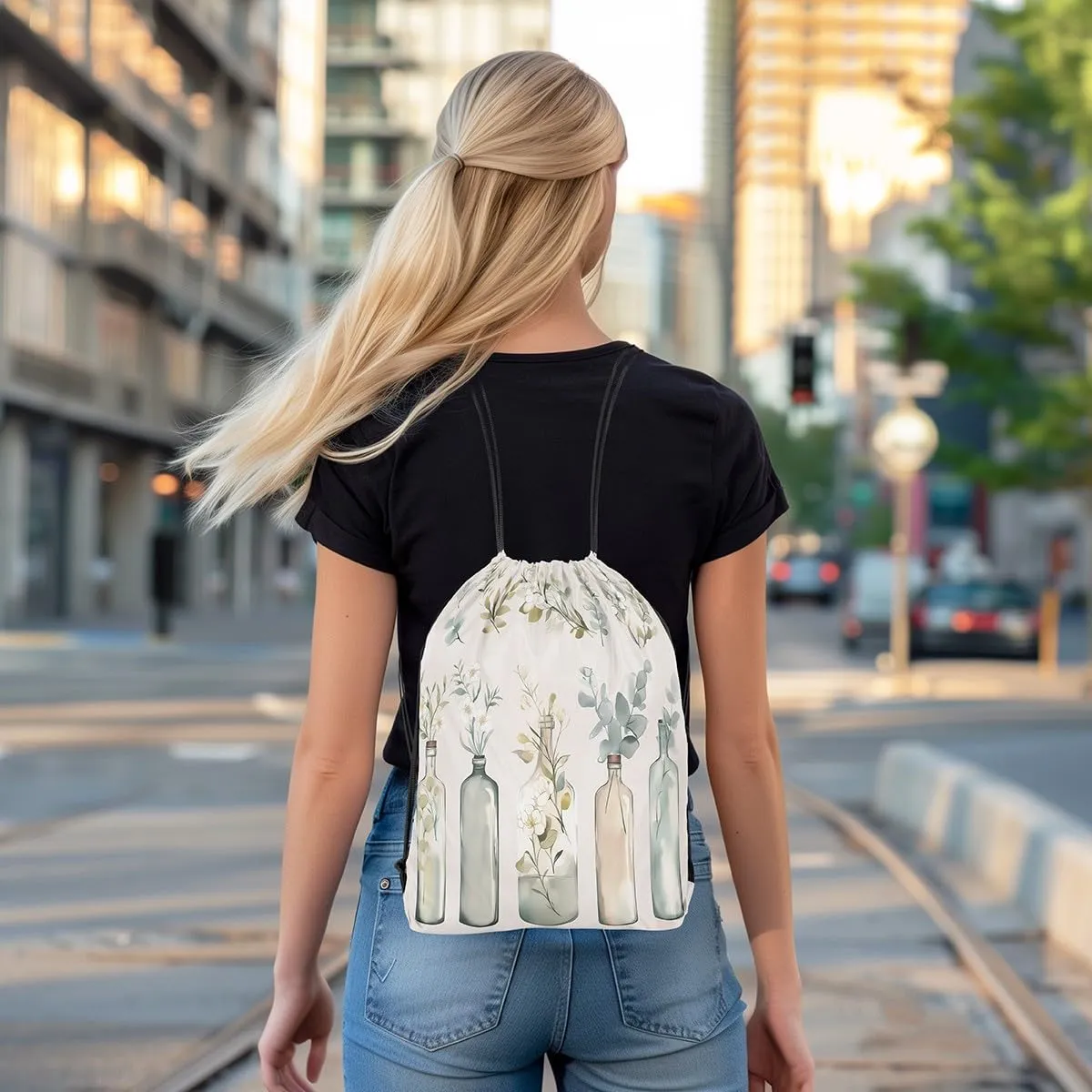 Feelyou Botanical Drawstring Backpack 13"x15.7" Farmhouse Floral Sports Drawstring Sackpack for Natural Drawstring Bags Women Men Garden Plants Waterproof Cinch Bag
