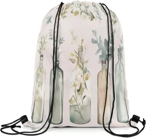 Feelyou Botanical Drawstring Backpack 13"x15.7" Farmhouse Floral Sports Drawstring Sackpack for Natural Drawstring Bags Women Men Garden Plants Waterproof Cinch Bag
