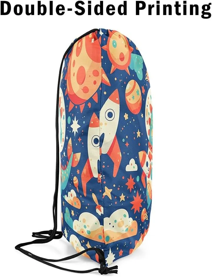 Feelyou Dinosaur Drawstring Backpack Astronaut Dinosaur Gym String Bag Outer Space Planet Sports Drawstring Sackpack Cartoon Dinosaur Drawstring Bags
