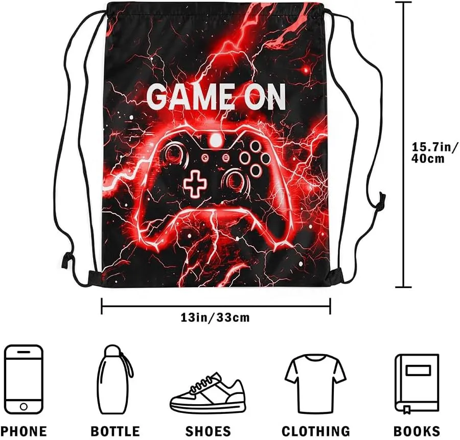 Feelyou Gamer Drawstring Backpack 13"x15.7" Gaming Gym String Bag Decor Game Drawstring Bags Gamepad Waterproof Cinch Bag Black Red