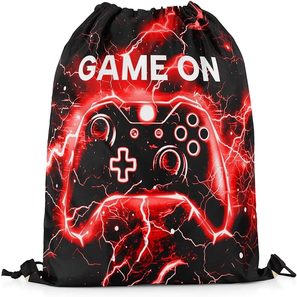 Feelyou Gamer Drawstring Backpack 13"x15.7" Gaming Gym String Bag Decor Game Drawstring Bags Gamepad Waterproof Cinch Bag Black Red