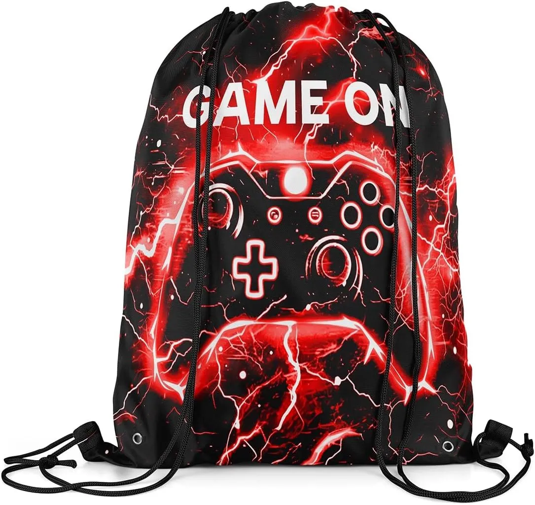 Feelyou Gamer Drawstring Backpack 13"x15.7" Gaming Gym String Bag Decor Game Drawstring Bags Gamepad Waterproof Cinch Bag Black Red