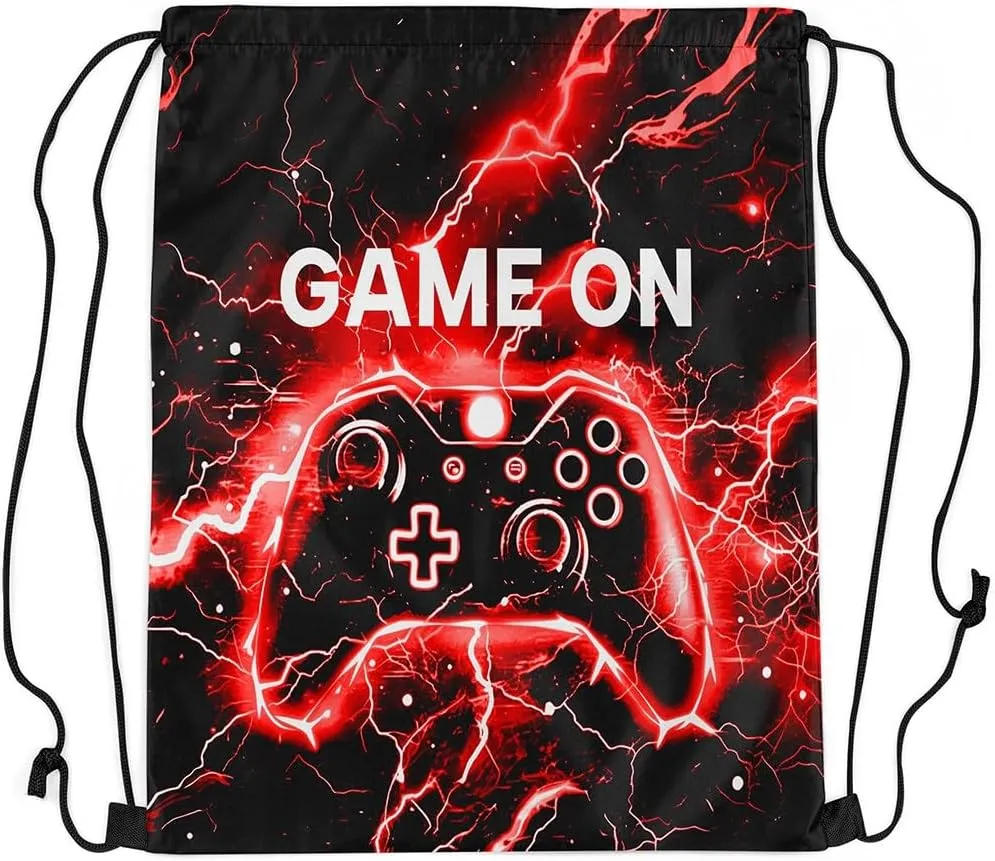Feelyou Gamer Drawstring Backpack 13"x15.7" Gaming Gym String Bag Decor Game Drawstring Bags Gamepad Waterproof Cinch Bag Black Red