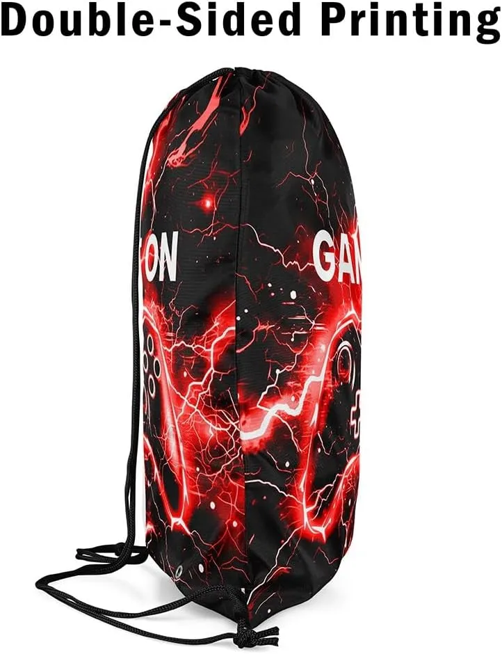 Feelyou Gamer Drawstring Backpack 13"x15.7" Gaming Gym String Bag Decor Game Drawstring Bags Gamepad Waterproof Cinch Bag Black Red