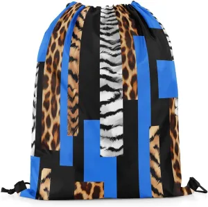 Feelyou Leopard Drawstring Backpack for Cheetah Blue Black Drawstring Bags 13"x15.7" Animal Fur Print Sports Drawstring Sackpack Safari Waterproof Cinch Bag Zebra
