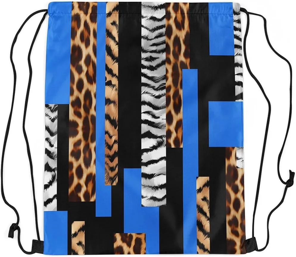 Feelyou Leopard Drawstring Backpack for Cheetah Blue Black Drawstring Bags 13"x15.7" Animal Fur Print Sports Drawstring Sackpack Safari Waterproof Cinch Bag Zebra