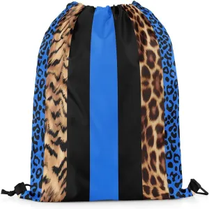 Feelyou Leopard Fur Print Drawstring Backpack for Cheetah Drawstring Bags 13"x15.7" Animals Blue Black Sports Drawstring Sackpack Safari Waterproof Cinch Bag Zebra