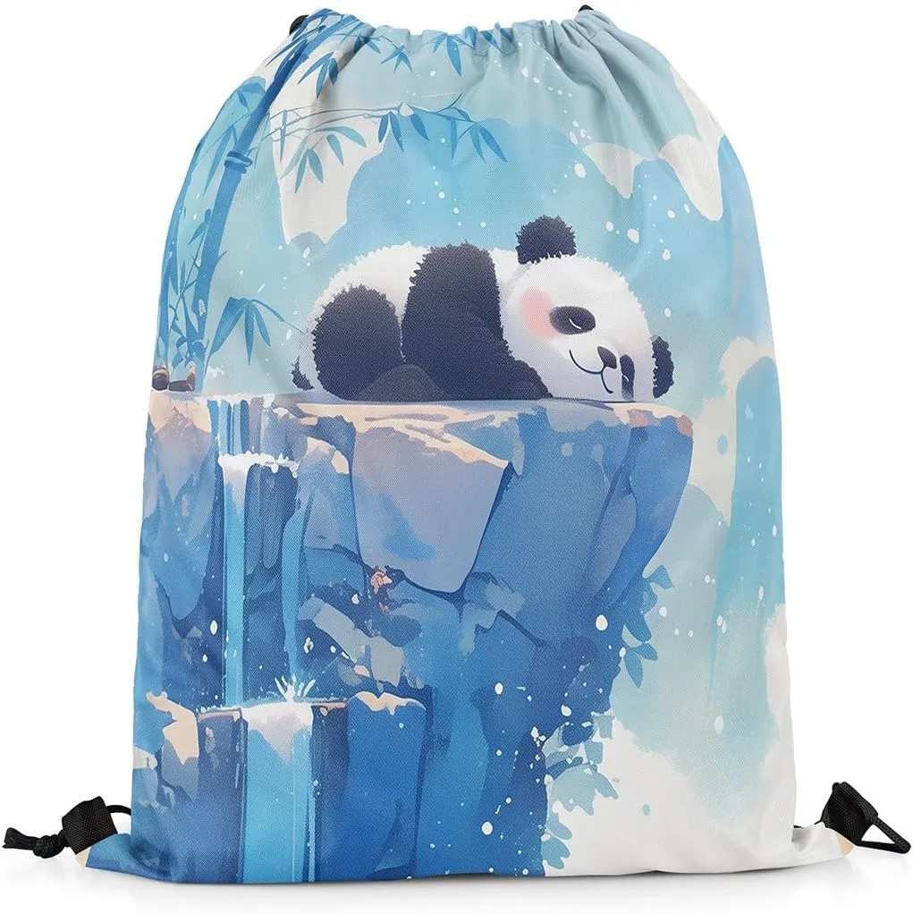 Feelyou Panda Sports Drawstring Sackpack Sleeping Cute Panda Gym String Bag Bamboo Drawstring Backpack Cartoon Animal Drawstring Bags