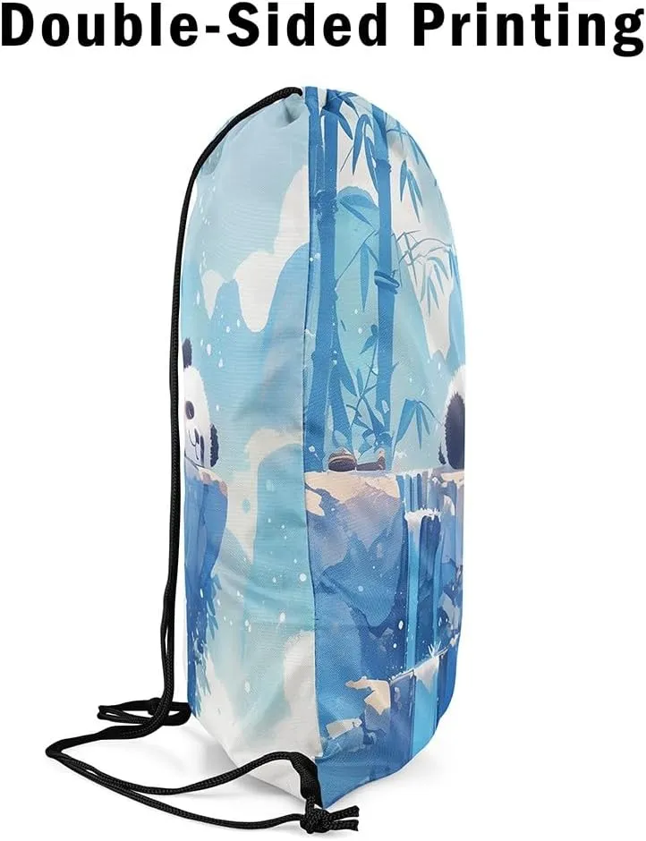 Feelyou Panda Sports Drawstring Sackpack Sleeping Cute Panda Gym String Bag Bamboo Drawstring Backpack Cartoon Animal Drawstring Bags