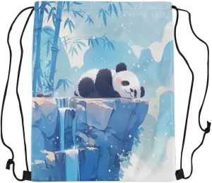 Feelyou Panda Sports Drawstring Sackpack Sleeping Cute Panda Gym String Bag Bamboo Drawstring Backpack Cartoon Animal Drawstring Bags
