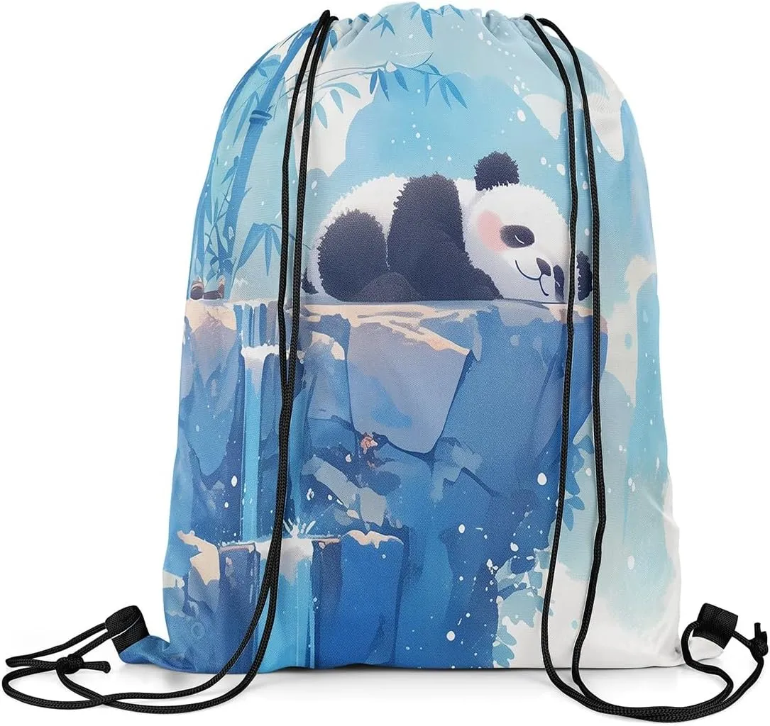 Feelyou Panda Sports Drawstring Sackpack Sleeping Cute Panda Gym String Bag Bamboo Drawstring Backpack Cartoon Animal Drawstring Bags