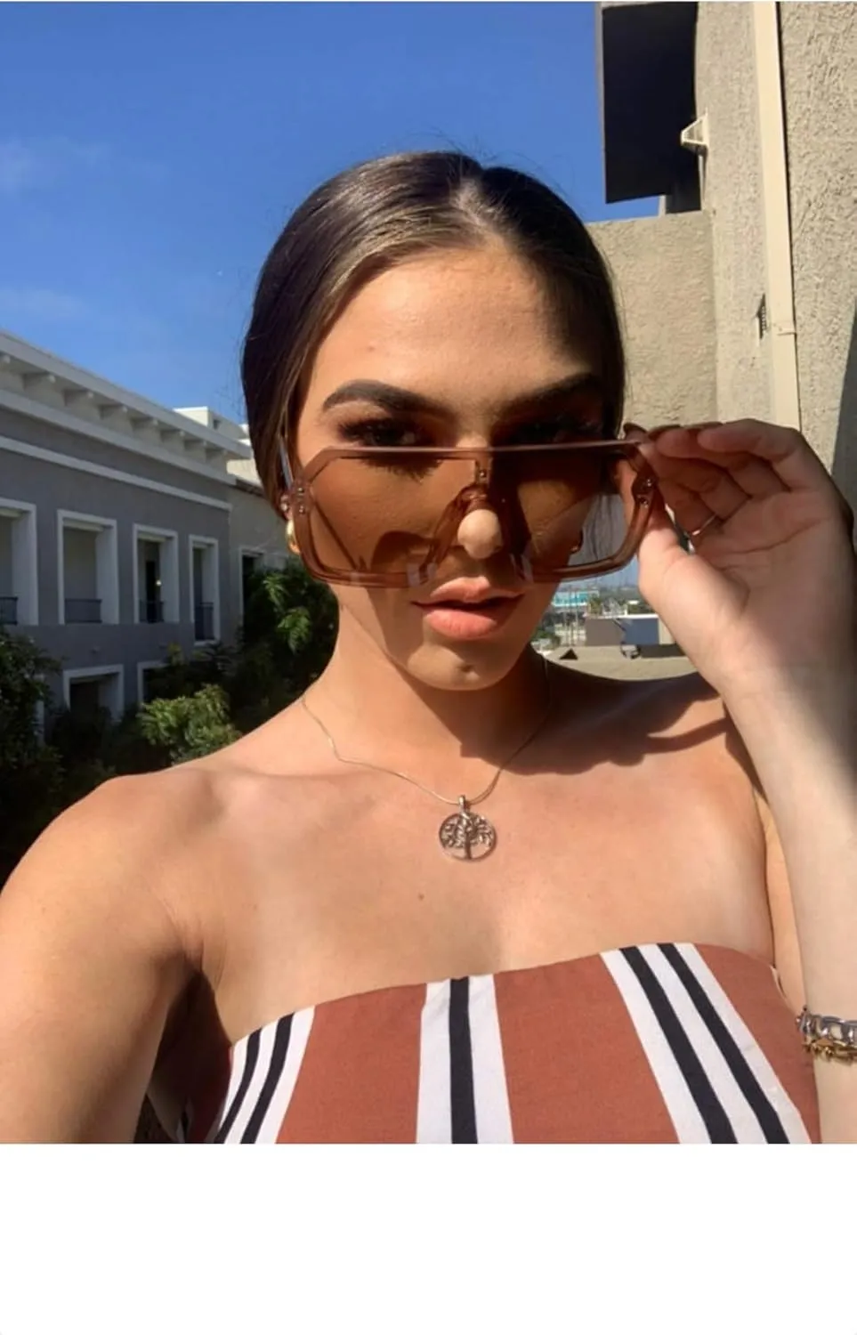 FEISEDY Classic Siamese One Piece Sunglasses Nice Rimless Stylish Retro Design for Women Men B2574