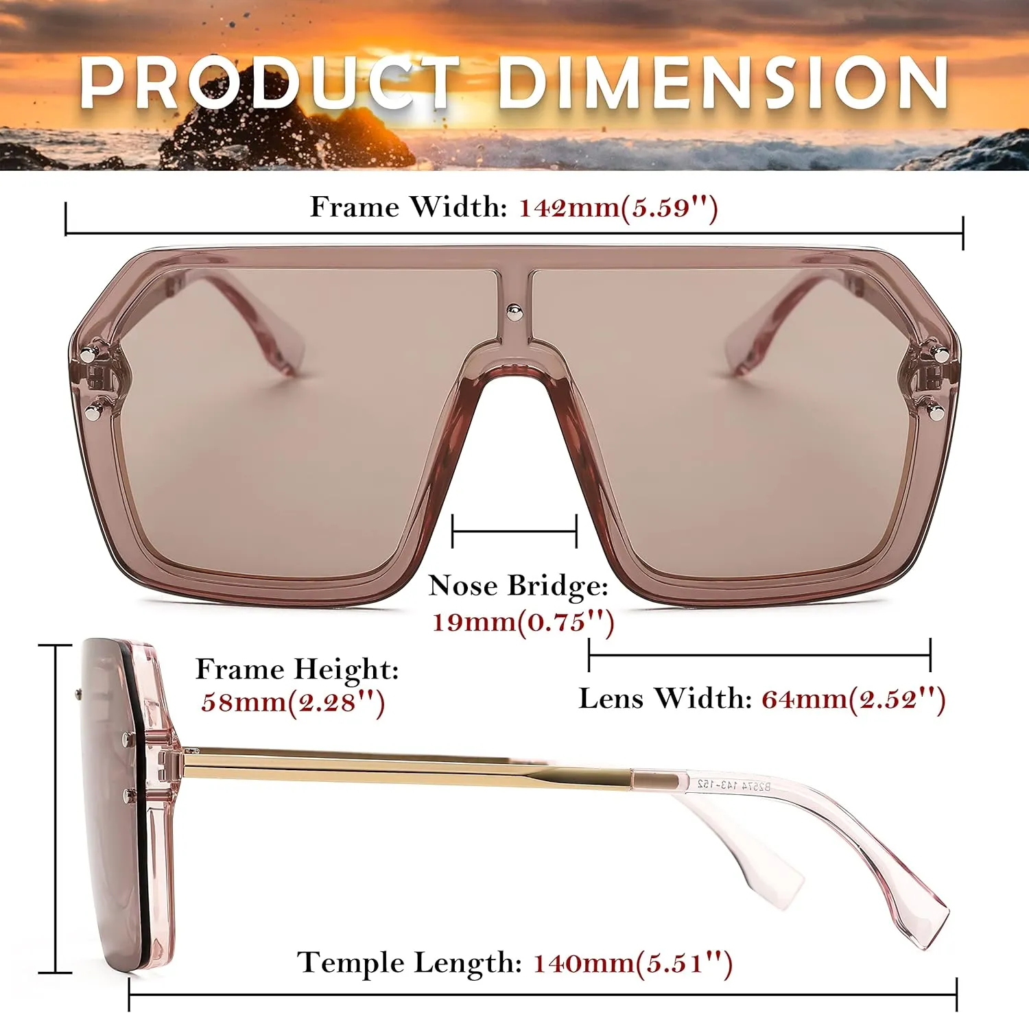 FEISEDY Classic Siamese One Piece Sunglasses Nice Rimless Stylish Retro Design for Women Men B2574