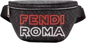 FENDI Bags For Women - Fendi Belt Bag - Roma Fendigraphy Nero And Rosso Leather Belt Bag - Fendi Handbags For Women