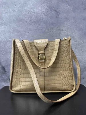 Ferragamo 2way Bag RE65528600 Crocodile Embossed Leather Top Handle Bag in Beige