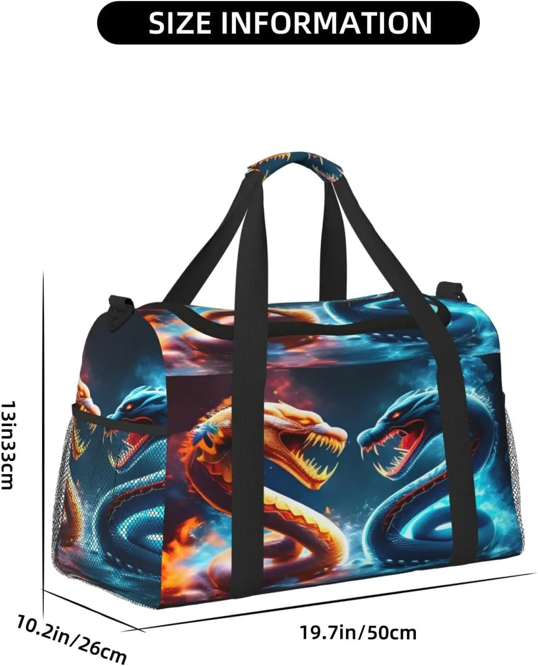 Fire And Ice Snake Travel Duffel Bag Large Foldable Waterproof Overnight Bag For Beach Swim Bags Pool Sports Gym