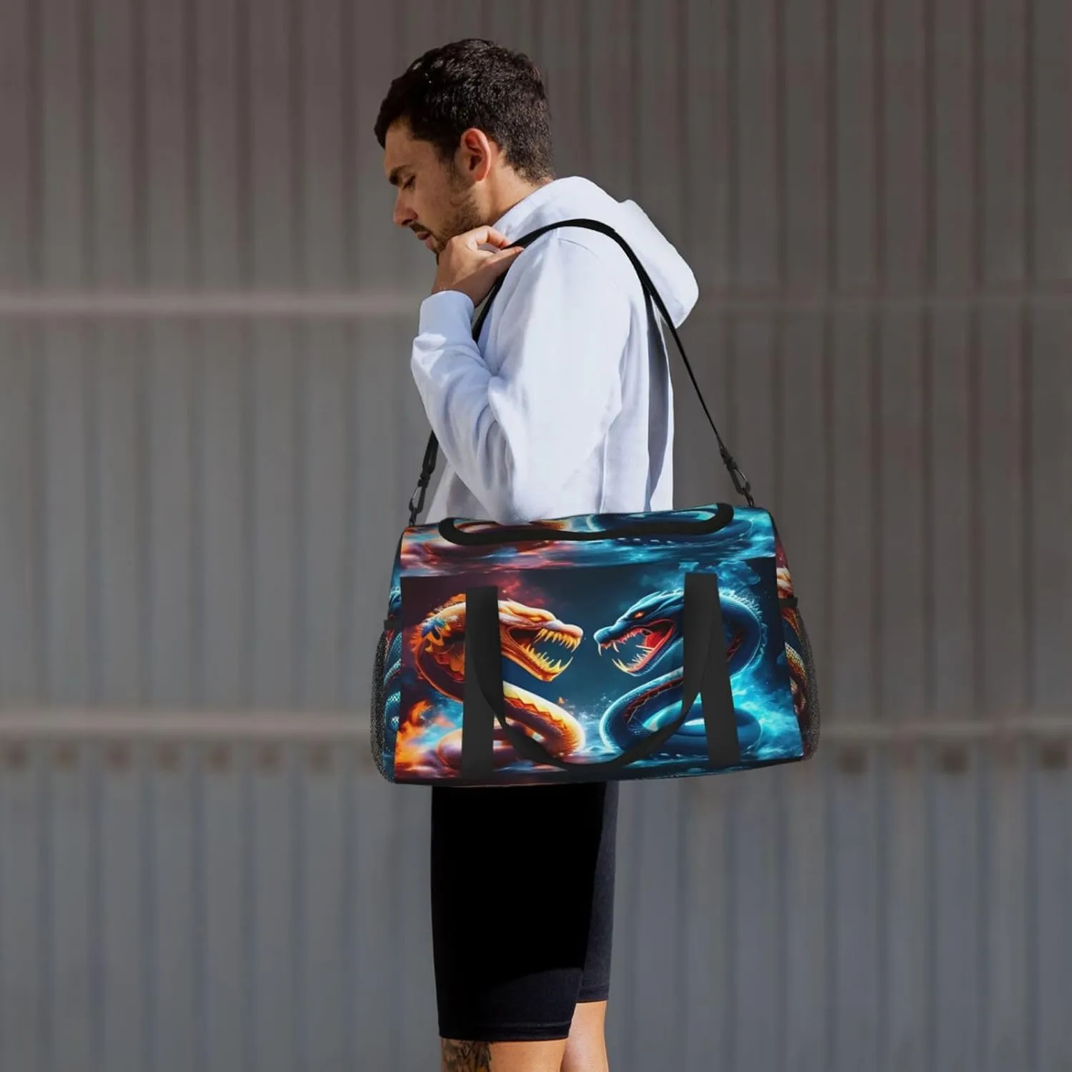 Fire And Ice Snake Travel Duffel Bag Large Foldable Waterproof Overnight Bag For Beach Swim Bags Pool Sports Gym